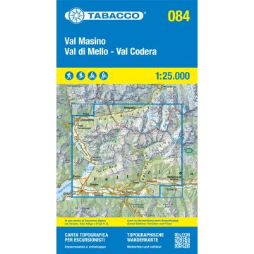Carte de randonnée Tabacco 084 Val Masino Val di Mello 1:25 000