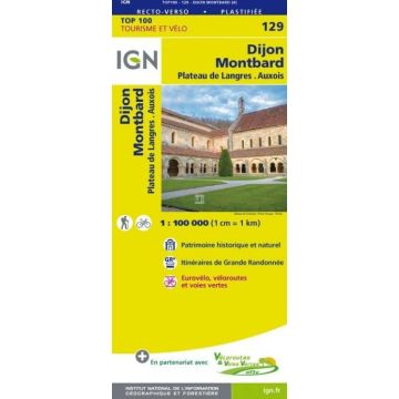 Topographische Karte IGN 129 Dijon Montbard 1:100 000