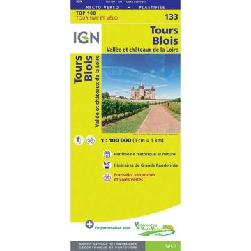 Topographische Karte IGN 133 Tours Blois 1:100 000 