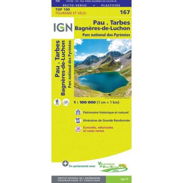 Topographische Karte IGN 167 Pau Tarbes Bagnères-de-Luchon 1:100 000 
