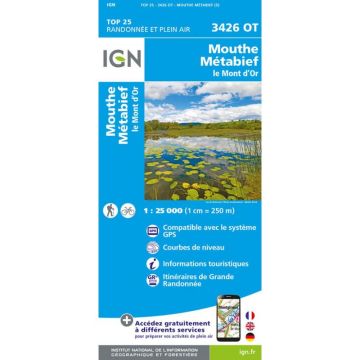 Carte topographique IGN 3426 OT Mouthe Métabief 1:25 000