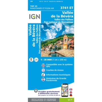 Carte topographique IGN 3741 ET Vallée de la Bévéra 1:25 000