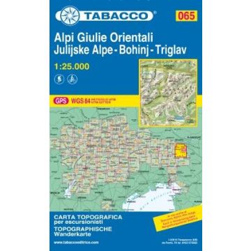 Carte de randonnée Tabacco 065 Alpi Giulie Orientali Bohinj Triglav 1:25 000