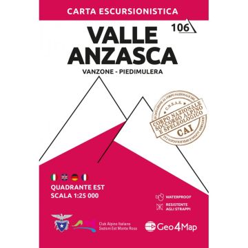Carte de randonnée Valle Anzasca Est 1:25 000 / Geo4Map 106