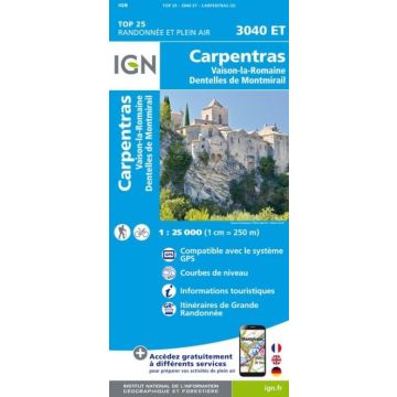 Carte topographique IGN 3040 ET Carpentras 1:25 000