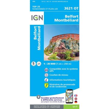 Carte topographique IGN 3621 OT Belfort Montbéliard 1:25 000
