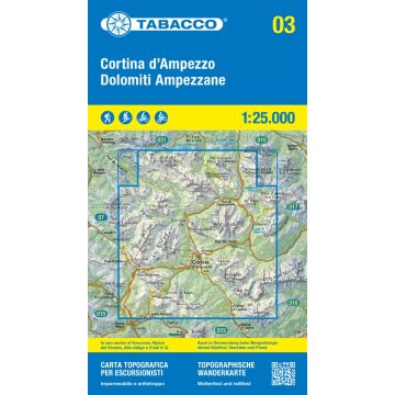 Carte de randonnée Tabacco 03 Cortina d'Ampezzo Dolomiti Ampezzane 1:25 000