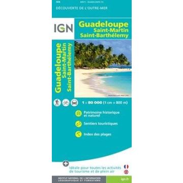 Carte routière Guadeloupe, Saint-Martin, Saint-Barthélemy  1:80 000 / IGN