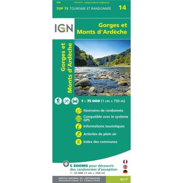 Carte de loisirs IGN Top 75 Gorges et Monts d'Ardèche 1:75 000
