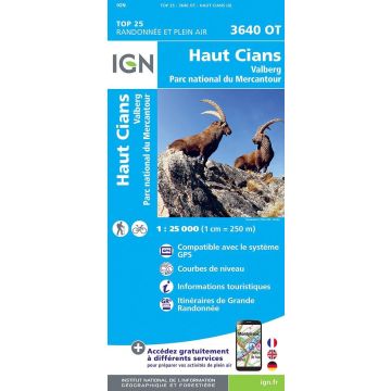 Carte topographique IGN 3640 OT Haut Cians 1:25 000