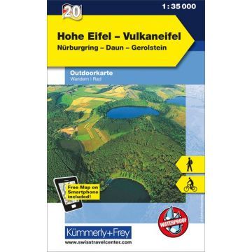 Carte de randonnée Hohe Eifel Vulkaneifel 1:35 000 / Kümmerly & Frey Outdoorkarte 20 