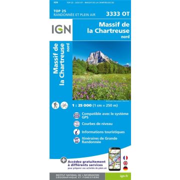 Carte topographique IGN 3333 OT Massif de la Chartreuse 1:25 000
