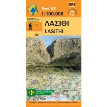 Carte de randonnée Lasithi 1:100 000 Crète / Anavasi 92 