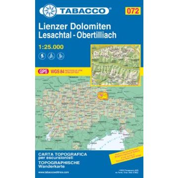 Carte de randonnée Tabacco 072 Lienzer Dolomiten Lesachtal Obertilliach 1:25 000