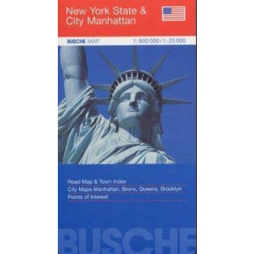 Carte routière New York State & City Manhattan 1:800 000 / Busche Map