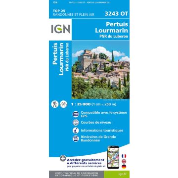 Topographische Karte IGN 3243 OT Pertuis Lourmarin 1:25 000