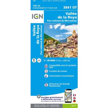 Carte topographique IGN 3841 OT Vallée de la Roya 1:25 000
