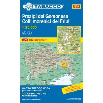 Carte de randonnée Tabacco 020 Prealpi del Gemonese Colli morenici del Friuli 1:25 000