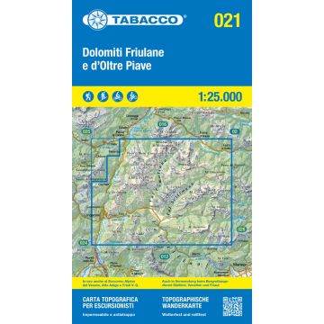 Carte de randonnée Tabacco 021 Dolomiti Friulane e d'Oltre Piave 1:25 000