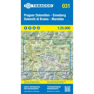 Carte de randonnée Tabacco 031 Dolomiti di Braies Marebbe 1:25 000