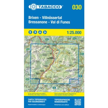 Carte de randonnée Tabacco 030 Bressanone Val di Funes 1:25 000