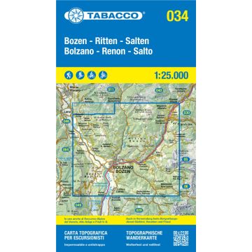 Carte de randonnée Tabacco 034 Bolzano Renon Salto 1:25 000