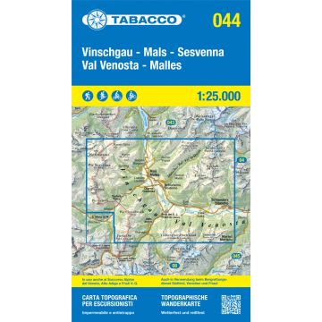 Carte de randonnée Tabacco 044 Val Venosta Malles Sesvenna 1:25 000