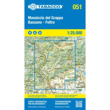 Carte de randonnée Tabacco 051 Massiccio del Grappa Bassano Feltre 1:25 000