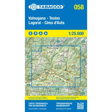 Wanderkarte Tabacco 058 Valsugana Tesino Lagorai Cima d'Asta 1:25 000
