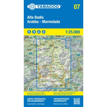 Carte de randonnée Tabacco 07 Alta Badia Arabba Marmolada 1:25 000