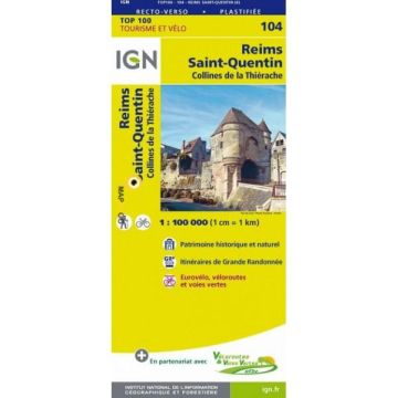 Topographische Karte IGN 104 Reims Saint-Quentin 1:100 000