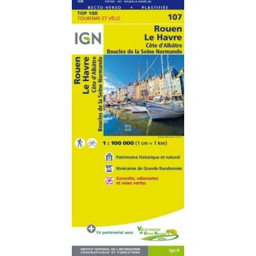 Topographische Karte IGN 107 Rouen Le Havre 1:100 000 