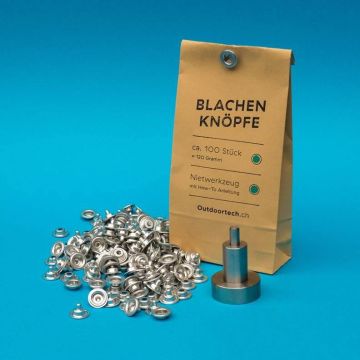 Blachenknopf-Set, 100 Alu-Knöpfe, mit Nietgerät