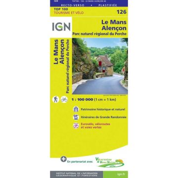 Carte topographique IGN 126 Le Mans Alencon 1:100 000