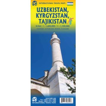 Strassenkarte Uzbekistan, Kyrgyzstan & Tajikistan 1:1.6 Mio. / 1.1.1Mio. / ITMB
