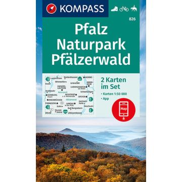 Wanderkarte Kompass 826 Pfalz Naturpark Pfälzerwald 1:50 000 (2 Karten im Set)
