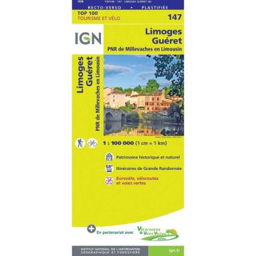 Topographische Karte IGN 147 Limoges Guéret 1:100 000