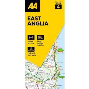 Carte routière East Anglia 1:200 000 / AA Road Map Britain 4