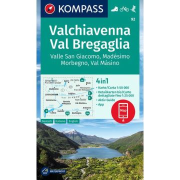 Wanderkarte Kompass 92 Valchiavenna Val Bregaglia