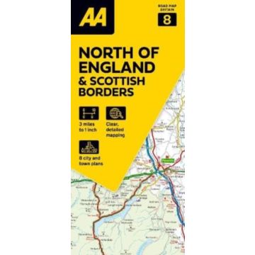Carte routière North of England and Scottish Borders 1:200 000 / AA Road Map Britain 8
