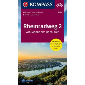 Velokarte Rheinradweg 2 Mannheim - Köln Tourenkarte 1:50 000 / Kompass