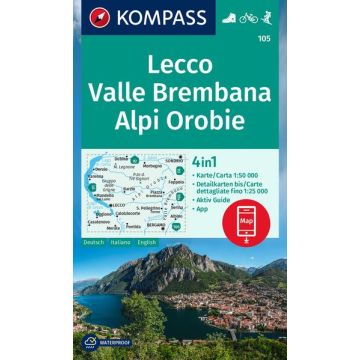 Wanderkarte Kompass 105 Lecco Valle Brembana 1:50