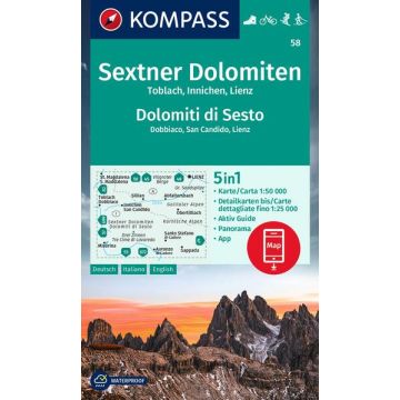 Wanderkarte Kompass 58 Sextner Dolomiten 1:50 000