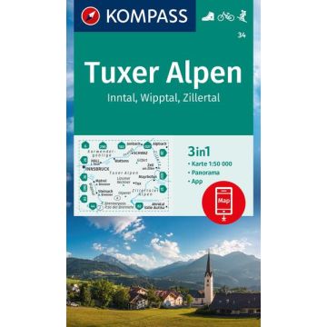 Wanderkarte Kompass 34 Tuxer Alpen 1:50 000