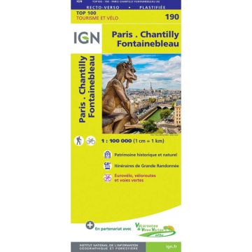 Topographische Karte IGN 190 Paris Chantilly Fontainebleau 1:100 000