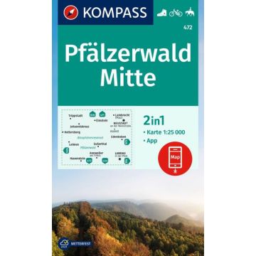 Wanderkarte Kompass 472 Pfälzerwald Mitte 1:25 000