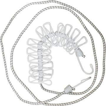 Corde à linge avec pinces extensibles, blanche