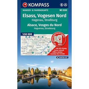 Carte de randonnée Kompass 2220 Elsass Vogesen Nord 1:50 000 (2 cartes)