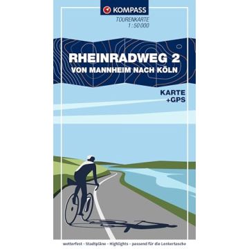 Velokarte Rheinradweg 2 Mannheim - Köln Tourenkarte 1:50 000 / Kompass