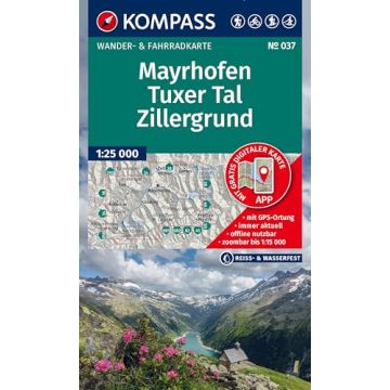 Wanderkarte Kompass 037 Mayrhofen Tuxer Tal Zillergrund 1:25 000